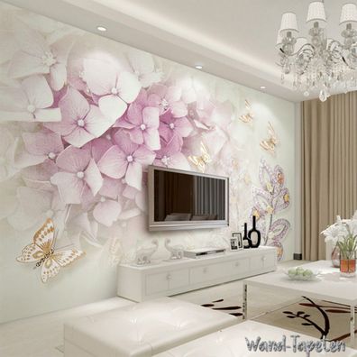 Vlies Fototapete Wandtapete Wandbilder 3D Blume Kristall Schmetterling 3132