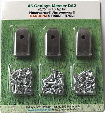 45 Ersatz - Messer - Klingen für Husqvarna Automower / Gardena Mähroboter 0,75mm