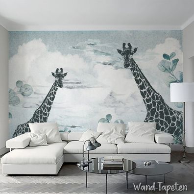 Vlies Fototapete Wandtapete Wandbilder Aquarell Illustration Giraffe Himmel 3151
