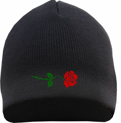 Rose Beanie Mütze - Bestickt - Strickmütze Wintermütze - Größe: Einheits