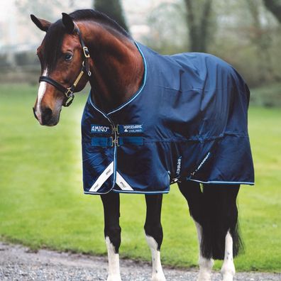 Horseware Amigo Bravo12T/OLite DiscFrn Turnout Decke wasserdicht Navy/Navy & Weiß