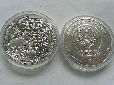 Original 50 Francs 2012 Ruanda Nashorn Fabulous 15 1 Unze 999er Silber 50 RWF 2012
