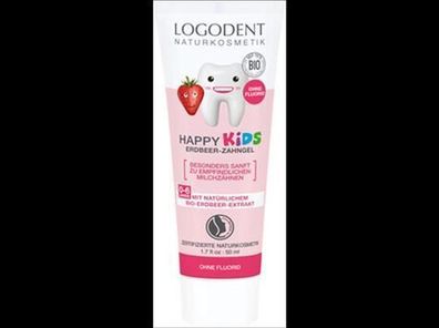 Logona 6x Logodent HAPPY KIDS Erdbeer Zahngel 50ml