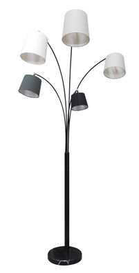 Bogenlampe 5-flammig Metall Stoff Grau Weiß Schwarz