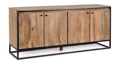 Sideboard Nartan 175x45x76cm aus Sheeshamholz Natur mit Metallgestell 4-türig