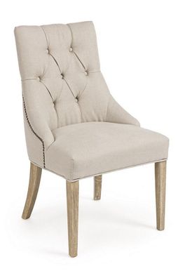 Polsterstuhl Cally 2er Set 51x61x90cm Beige mit Nietenverzierung