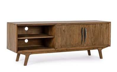 TV-Board Sherman 152x40x55cm aus Mango-Holz Natur 2-Türig mit 2 offenen Fächern