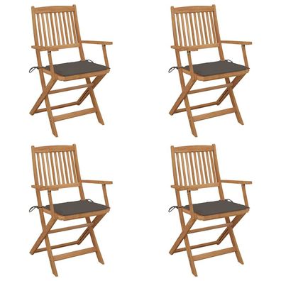 vidaXL Klappbare Gartenstühle 4 Stk. mit Kissen Massivholz Akazie