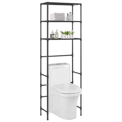 vidaXL Toilettenregal 3 Ablagen Schwarz 53x28x169 cm