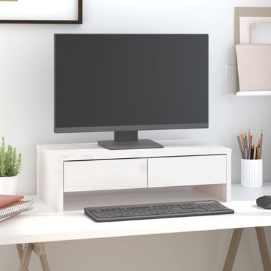 vidaXL Monitorständer Weiß 50x27x15 cm Massivholz Kiefer