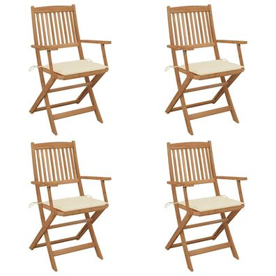 vidaXL Klappbare Gartenstühle 4 Stk. mit Kissen Massivholz Akazie
