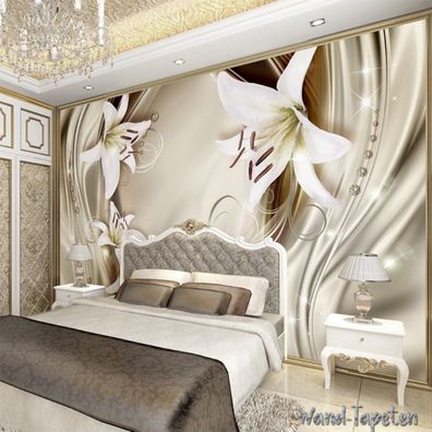 Vlies Fototapete Wandtapete Wandbilder Luxuriöse Goldene Lilien Satin 3170