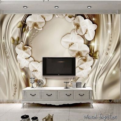 Vlies Fototapete Wandtapete Wandbilder 3D Goldene Phalaenopsis Seide 3171