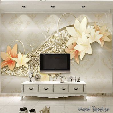 Vlies Fototapete Wandtapete Wandbilder 3D Schöne Goldene Luxus Lilie 3175