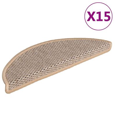 vidaXL Treppenmatten Selbstklebend Sisal 15 Stk. 56x17x3 cm Hellbeige