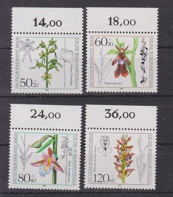 Berlin 1984 postfrisch mit Oberrand Michel-Nr. 724-727 Orchideen