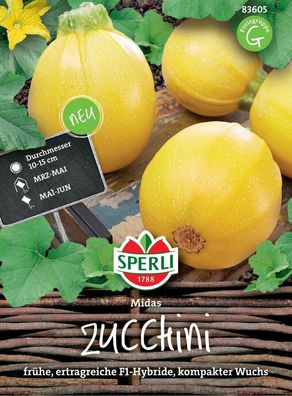 Sperli Zucchini Midas F1, frühe Sorte mit einem kompakten buschigen Wuchs,
