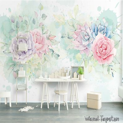 Vlies Fototapete Wandtapete Wandbilder Handgemalte Aquarell Rosenblumen 3190