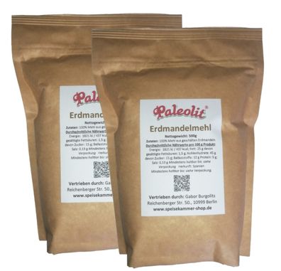 2 x 500 g Erdmandelmehl fein gemahlen im Zippbeutel Chufa Tigernuss Glutenfrei