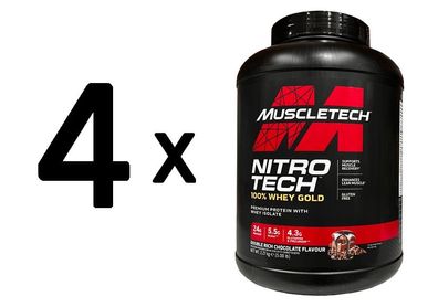 4 x MuscleTech Nitro-Tech 100% Whey Gold, Double Rich Chocolate - 2270g