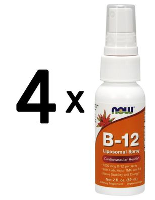 4 x NOW Foods Vitamin B-12, Liposomal Spray - 59 ml