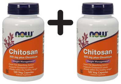 2 x NOW Foods Chitosan, 500mg Plus Chromium - 120 vcaps