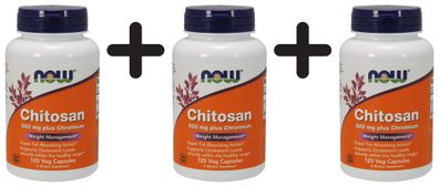 3 x NOW Foods Chitosan, 500mg Plus Chromium - 120 vcaps