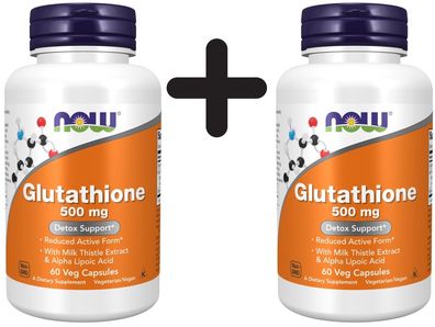2 x NOW Foods Glutathione, 500mg with Milk Thistle Extract & Alpha Lipoic Acid - 60 v
