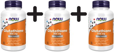 3 x NOW Foods Glutathione, 500mg with Milk Thistle Extract & Alpha Lipoic Acid - 60 v
