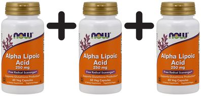 3 x NOW Foods Alpha Lipoic Acid, 250mg - 60 vcaps