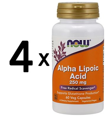 4 x NOW Foods Alpha Lipoic Acid, 250mg - 60 vcaps
