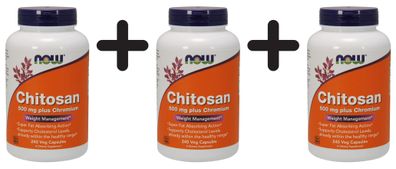 3 x NOW Foods Chitosan, 500mg Plus Chromium - 240 vcaps