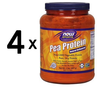 4 x NOW Foods Pea Protein, Unflavored - 907g