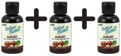 3 x NOW Foods Better Stevia - Liquid Extract, Hazelnut - 60 ml