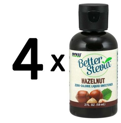 4 x NOW Foods Better Stevia - Liquid Extract, Hazelnut - 60 ml