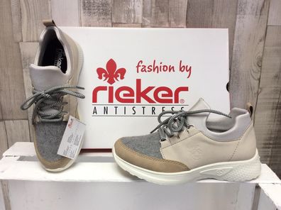 Rieker Damen Slipper und Schnürung, beige-grau abgesetzt