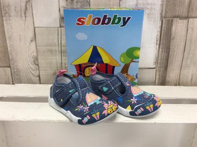 slobby Kinder Klett-Hausschuh hellblau mit Sonnenschirm
