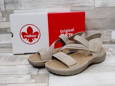 Rieker Damen Sandale beige mit Strechriemchen und Klettverschluss