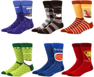 Food Socken - 6er-Pack Bunte Unisex-Socken mit lustigen Motiven