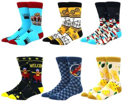 Bunte Motivsocken - 6er-Pack Unisex-Socken mit witzigem Mix