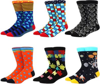 Bunte Motivsocken - 6er-Pack Unisex-Socken mit Punkte & Puzzle