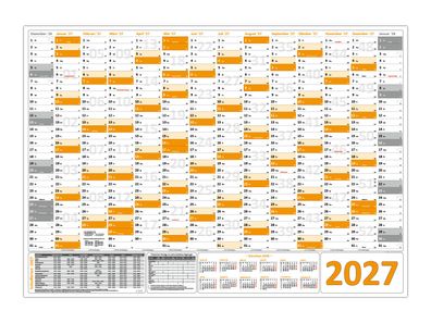 Orange Wandkalender Wandplaner 2027 (gerollt) DIN A1 Format (594 x 841 mm)