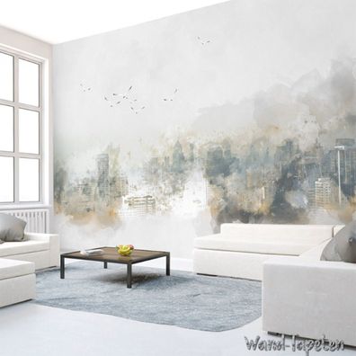 Vlies Fototapete Wandtapete Wandbilder Handgemalte Aquarell Stadtlandschaft 3200