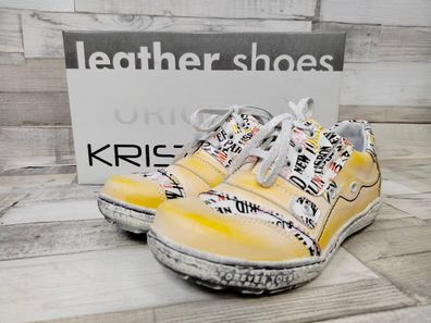 Kristofer Damen Schnürhalbschuh gelb mit Schriftmuster