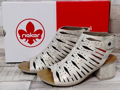 Rieker Damen Sandale beige/glitter hochgeschlossen, 4 cm Absatz