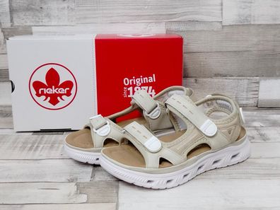 Rieker Damen Sandale beige leichter dicker durchbrochener Laufsohle Klettverschluss
