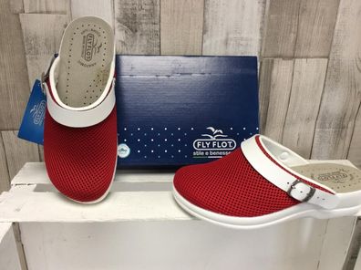 Fly Flot Damen Pantolette rot mit weißer Laufsohle, zehengeschlossen