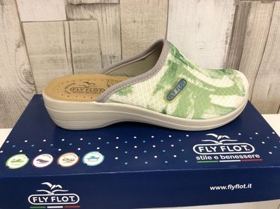FlyFlot Damen Pantolette grün-weiß, zehengeschlossen