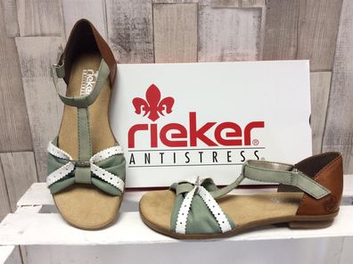 Rieker Damen Sandale mint-weiß miit geschlossener Ferse in braun