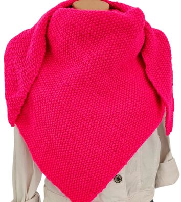 Handgestricktes XL Dreieckstuch Dreieckschal Schal Tuch Perlmuster Neon Pink